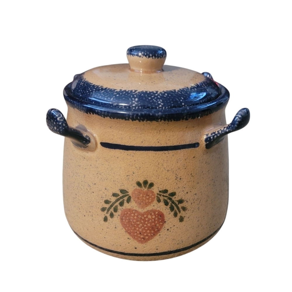 Vintage Stoneware Soup or Beverage Canister with 4 Cups and Lid - Picture 6 of 6